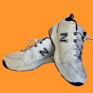 NEW BALANCE 608 sneakers, white with navy trim, men's size 13